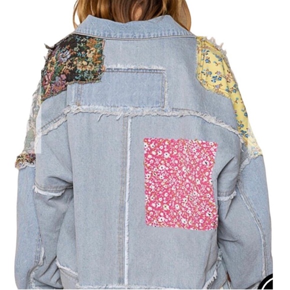 POL / Denim Boho Patchwork Denim Jacket With Stitching Detail New BOUTIQ… - Picture 2 of 12